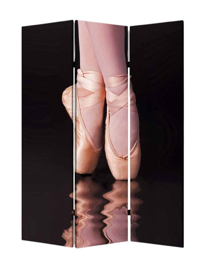 72" Black Canvas Folding Three Panel Screen Room Divider