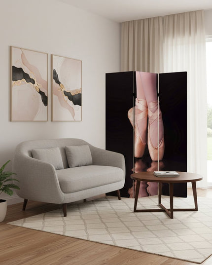 72" Black Canvas Folding Three Panel Screen Room Divider