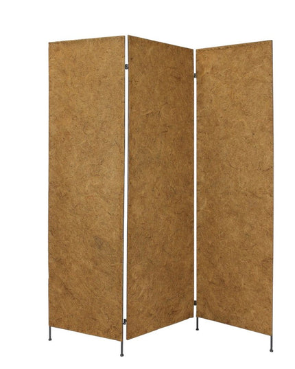 72" Brown Iron Folding Three Panel Screen Room Divider