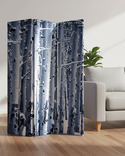 72" Gray And White Canvas Folding Three Panel Screen Room Divider