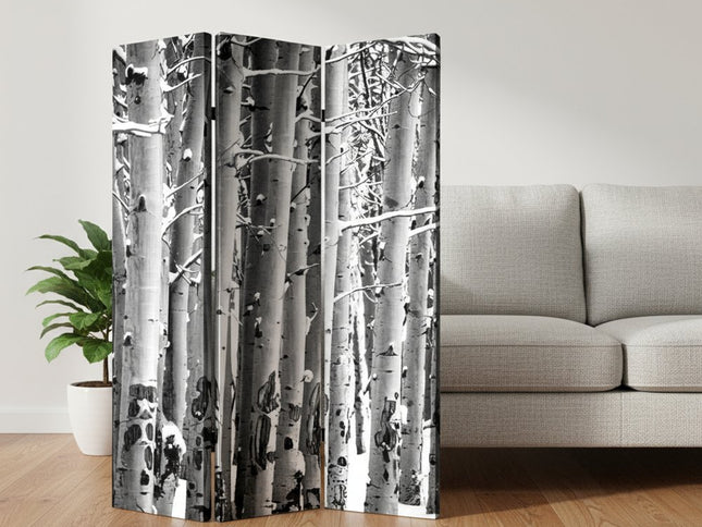48" X 72" Gray And White Wood Canvas Birch  Screen