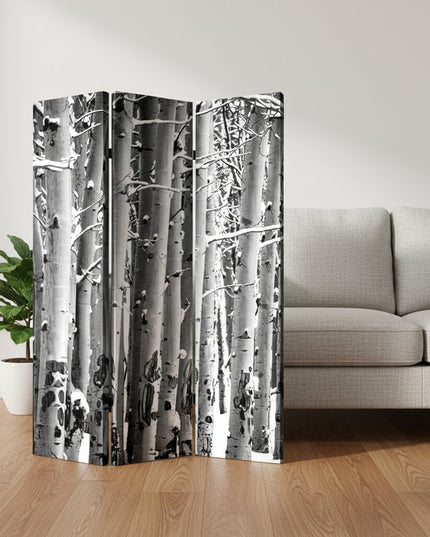 72" Gray And White Canvas Folding Three Panel Screen Room Divider