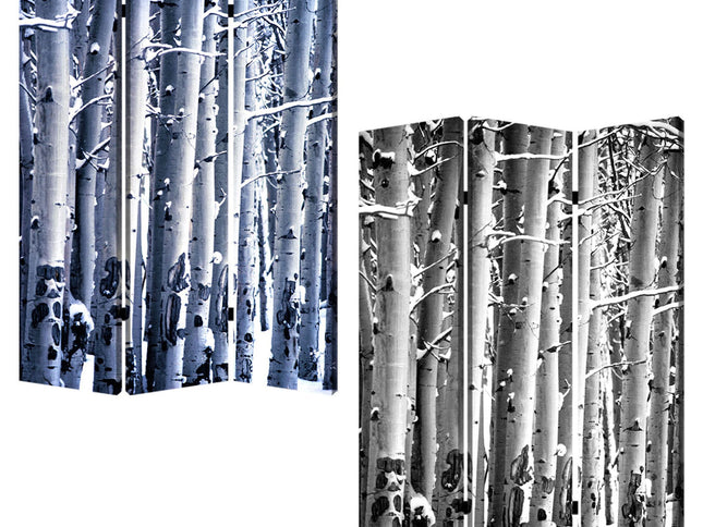 48" X 72" Gray And White Wood Canvas Birch  Screen