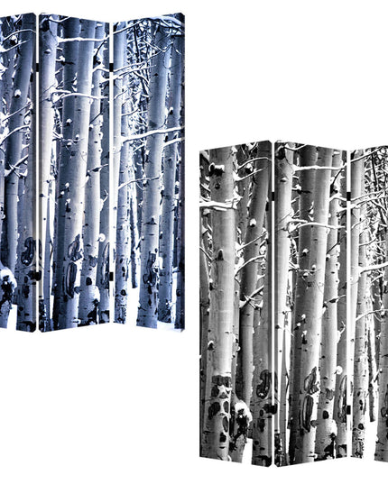 48" X 72" Gray And White Wood Canvas Birch  Screen