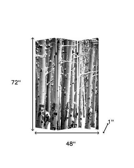48" X 72" Gray And White Wood Canvas Birch  Screen
