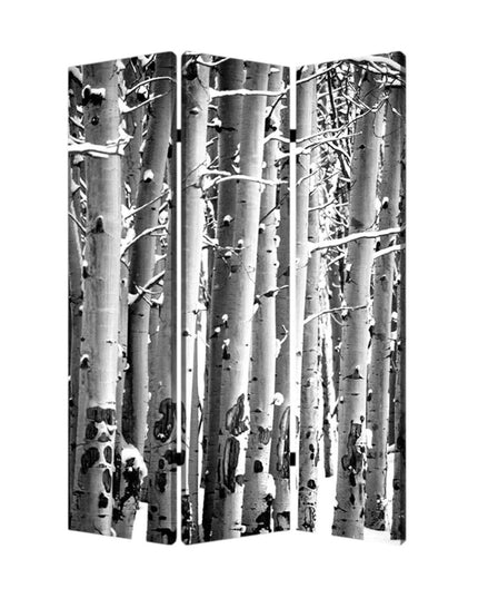 72" Gray And White Canvas Folding Three Panel Screen Room Divider