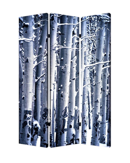 48" X 72" Gray And White Wood Canvas Birch  Screen