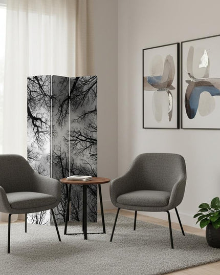 72" Black And Blue Canvas Folding Three Panel Screen Room Divider