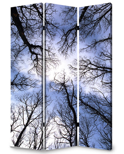 72" Black And Blue Canvas Folding Three Panel Screen Room Divider