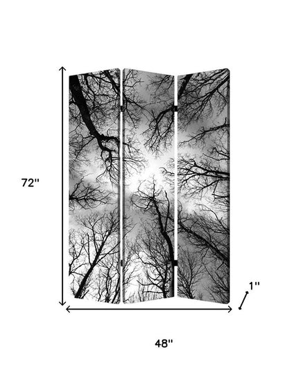 72" Black And Blue Canvas Folding Three Panel Screen Room Divider