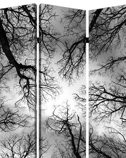 72" Black And Blue Canvas Folding Three Panel Screen Room Divider