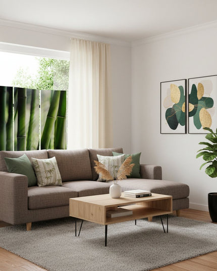 72" Green Canvas Folding Three Panel Screen Room Divider