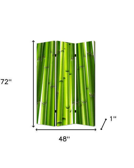 72" Green Canvas Folding Three Panel Screen Room Divider