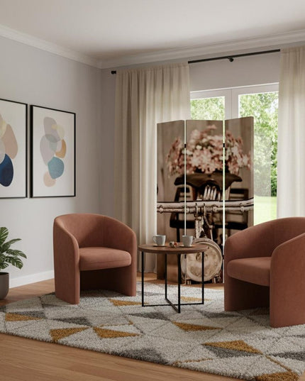 72" Brown Canvas Folding Three Panel Screen Room Divider