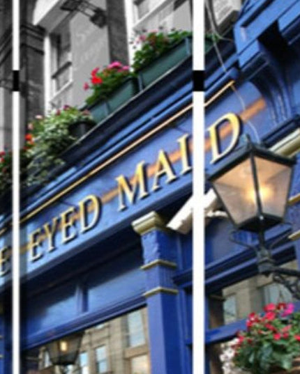 72" Blue And Gray Canvas Folding Three Panel Screen Room Divider