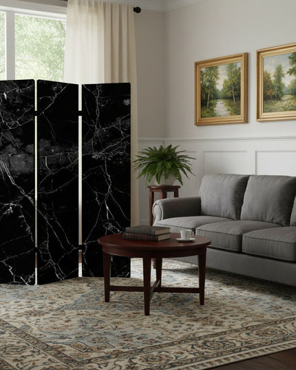 72" Gray Canvas Folding Three Panel Screen Room Divider