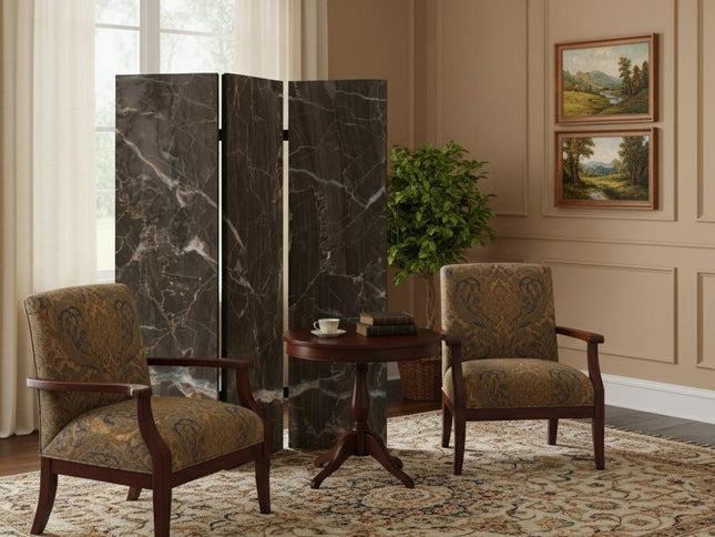 48" X 72" Multi Color Wood Canvas Black Marble  Screen