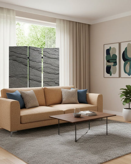 72" Gray Canvas Folding Three Panel Screen Room Divider