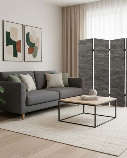 84" X 84" Multi Color Wood Canvas Black Slate  Screen