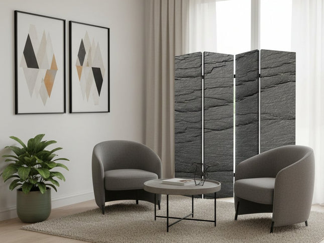 84" Gray Canvas Folding Four Panel Screen Room Divider