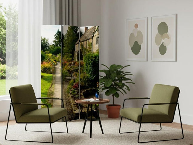 48" X 72" Multi Color Wood Canvas English Garden  Screen