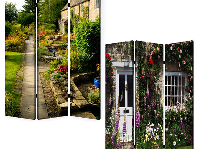 48" X 72" Multi Color Wood Canvas English Garden  Screen