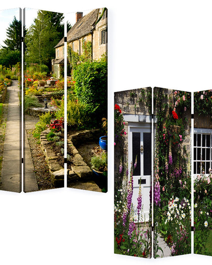 48" X 72" Multi Color Wood Canvas English Garden  Screen