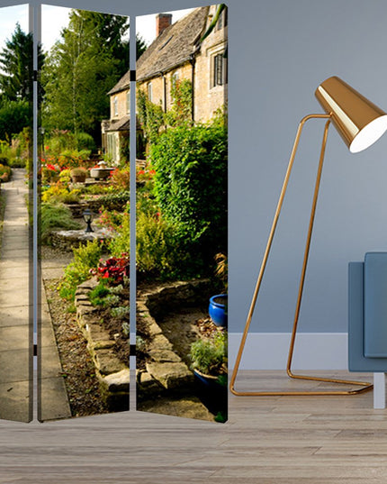 48" X 72" Multi Color Wood Canvas English Garden  Screen