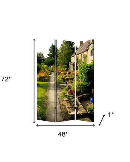 48" X 72" Multi Color Wood Canvas English Garden  Screen