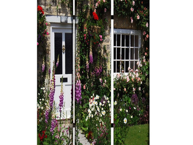 48" X 72" Multi Color Wood Canvas English Garden  Screen