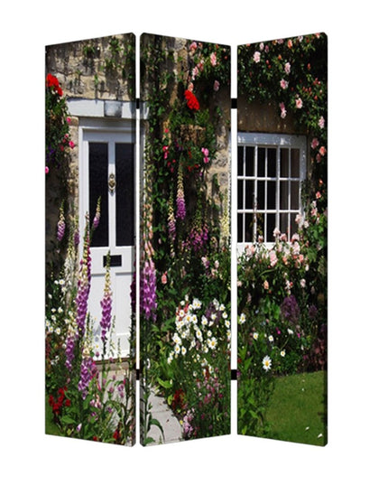 48" X 72" Multi Color Wood Canvas English Garden  Screen