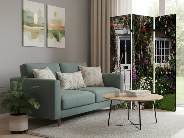 72" Green Canvas Folding Three Panel Screen Room Divider