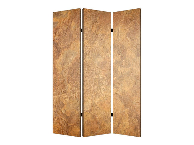 72" Brown Canvas Folding Three Panel Screen Room Divider