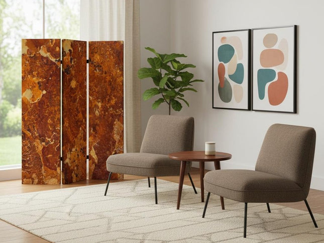 72" Brown Canvas Folding Three Panel Screen Room Divider