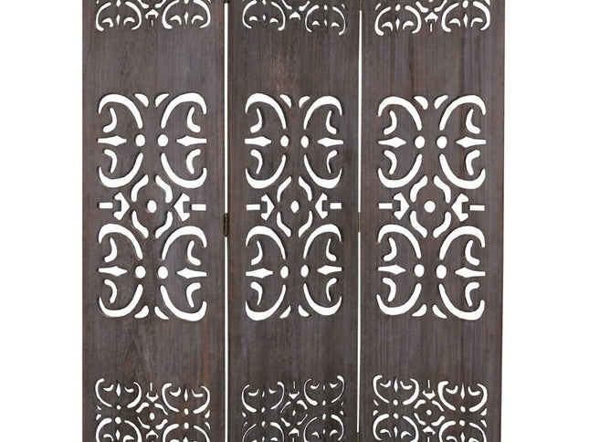 67" Brown Wood Folding Three Panel Screen Room Divider