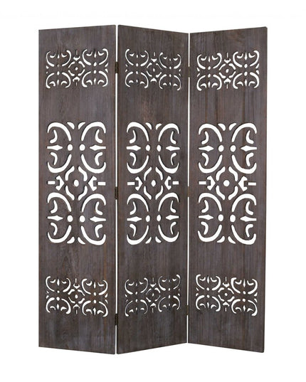52 X 67 Brown 3 Panel Wood  Screen