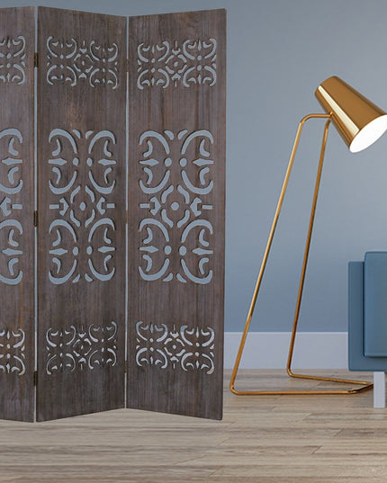 52 X 67 Brown 3 Panel Wood  Screen