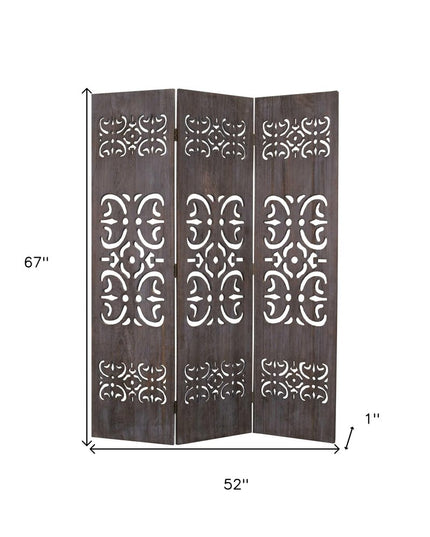 52 X 67 Brown 3 Panel Wood  Screen