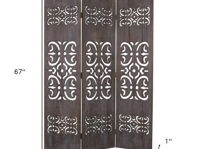 67" Brown Wood Folding Three Panel Screen Room Divider