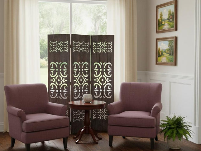 52 X 67 Brown 3 Panel Wood  Screen