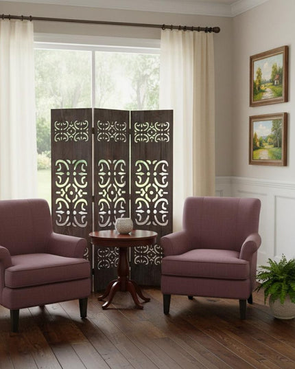 67" Brown Wood Folding Three Panel Screen Room Divider