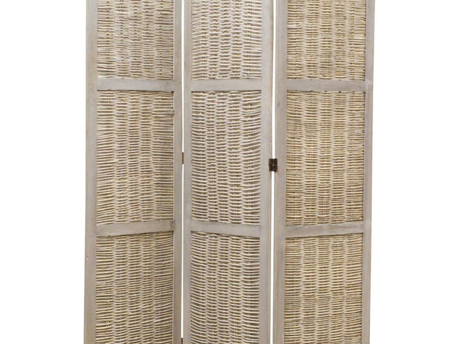 67" Beige Wood Folding Three Panel Screen Room Divider