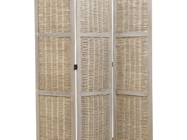 67" Beige Wood Folding Three Panel Screen Room Divider