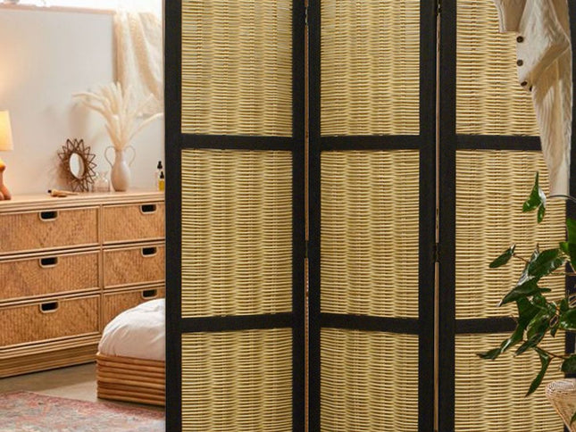 67" Brown Folding Three Panel Screen Room Divider