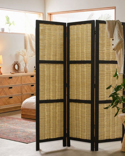67" Brown Folding Three Panel Screen Room Divider
