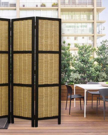 67" Brown Folding Three Panel Screen Room Divider