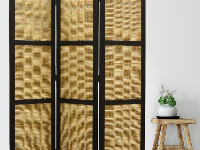 67" Brown Folding Three Panel Screen Room Divider