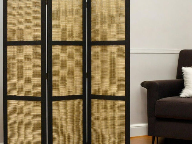 67" Brown Folding Three Panel Screen Room Divider