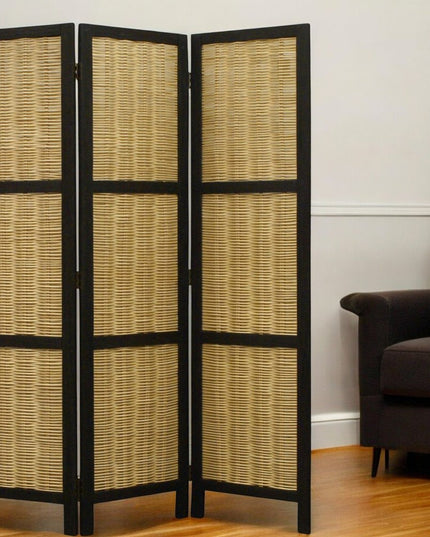 67" Brown Folding Three Panel Screen Room Divider