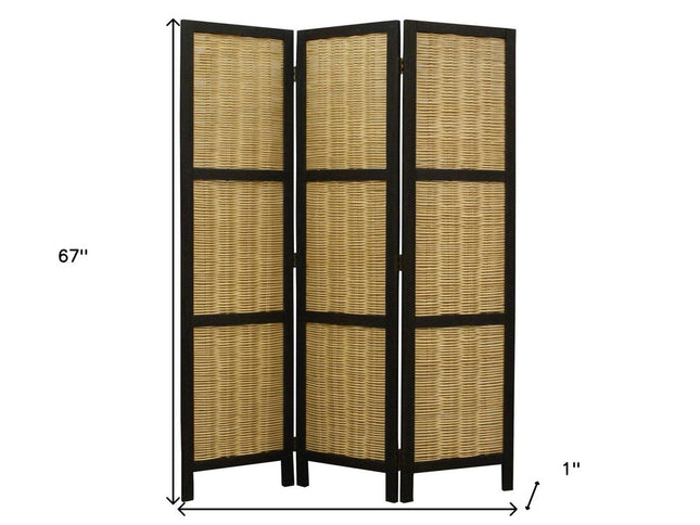 67" Brown Folding Three Panel Screen Room Divider